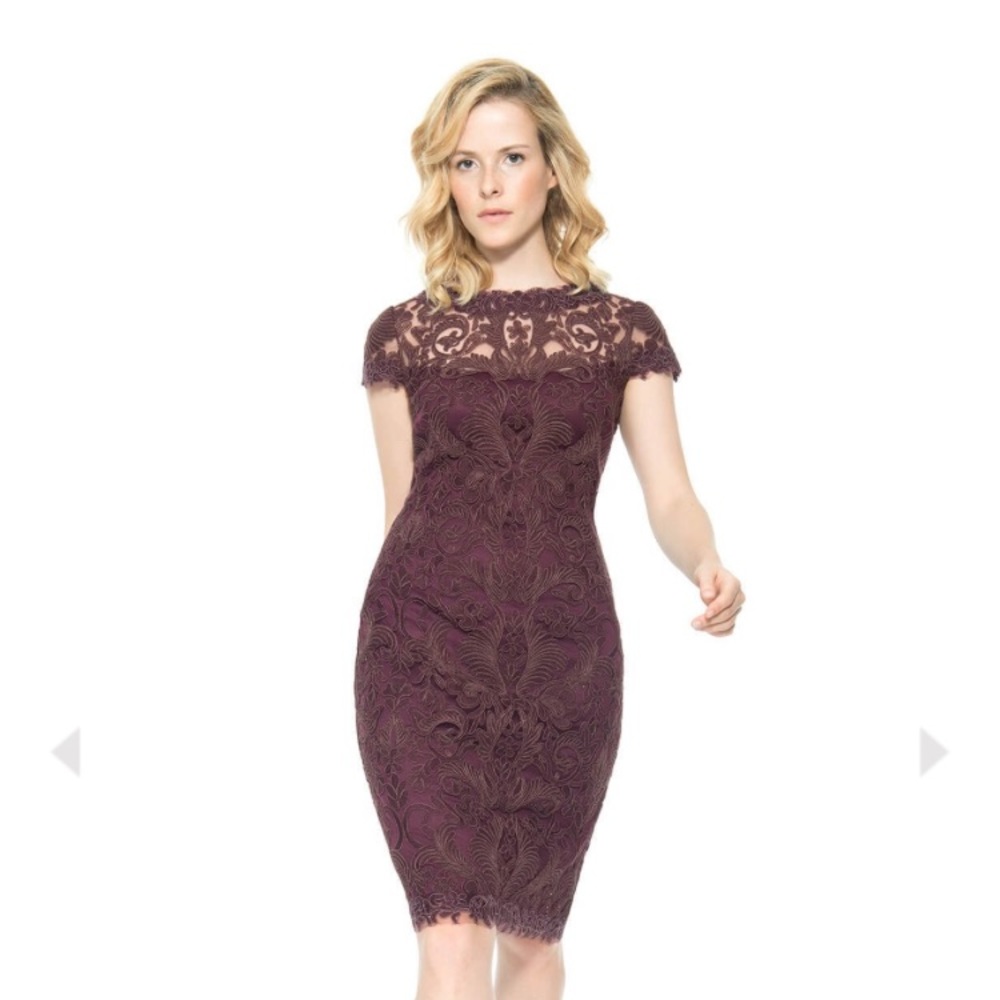 Tadashi Shoji EMBROIDERY ON TULLE CAP SLEEVE DRESS - Like New